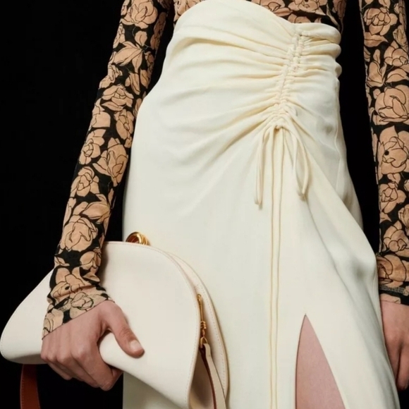 Nanushka Cream Malorie High Waist Split Ruched Skirt XL - Picture 2 of 7